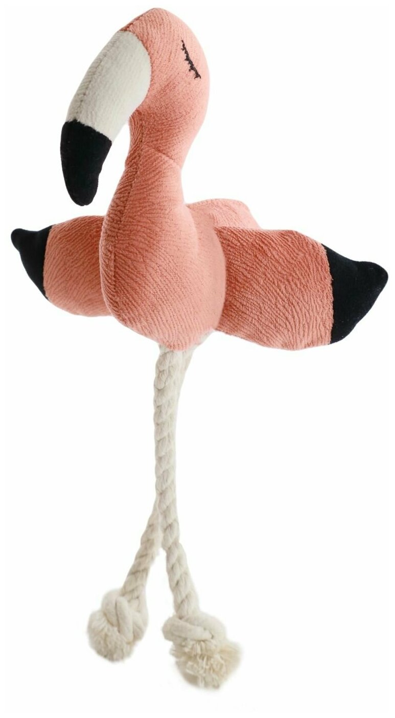 Игрушка Mr. Kranch для собак мелких и средних пород Фламинго с канатом и пищалкой 24х13,5х6см, персиковый