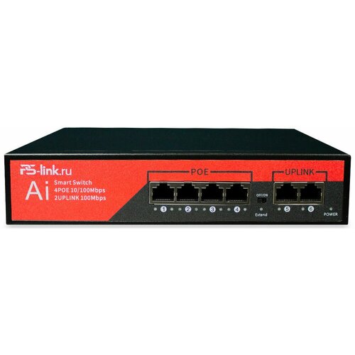 Коммутатор сетевой Ps-Link VD-206P на 4 POE и 2 UPLINK порта