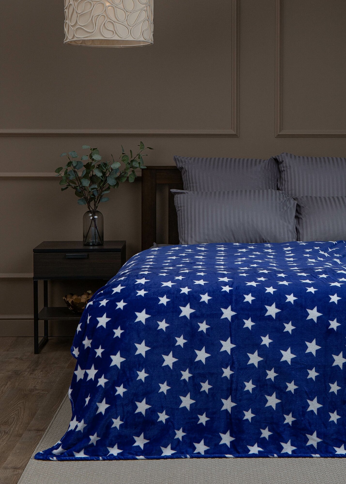 Плед TexRepublic Absolute Звёзды Фланель 140х200 см покрывало на диван кровать с рисунком Синий / белый