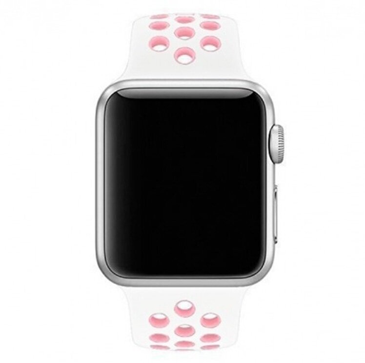 Ремешок на смарт часы Apple Watch (Эпл Вотч) 38/40/41 мм InnoZone Vent - Белый/Розовый силиконовый спортивный