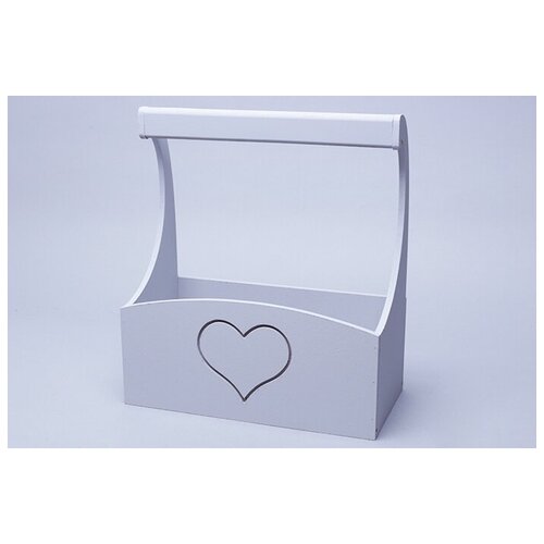 Кашпо для цветов, ящик деревянный с ручкой №7 25х12,5х10 h25см Сердце серый