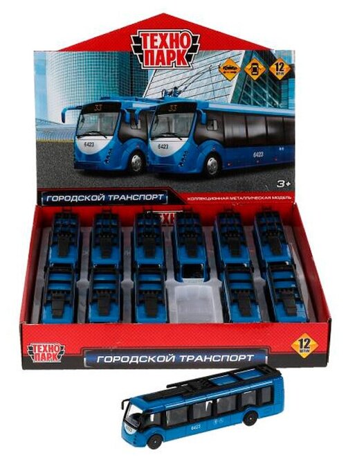 Троллейбус Технопарк 15 см синий б/кор