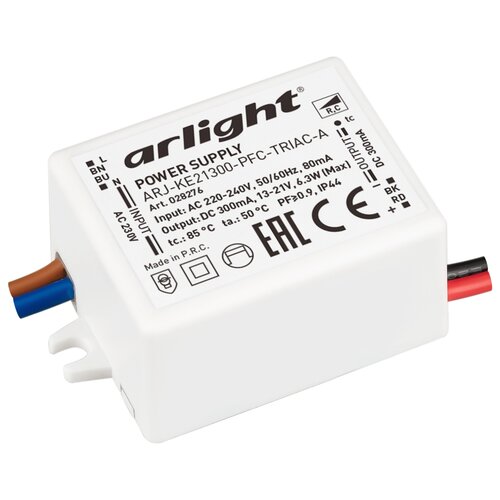 фото Блок питания arj-ke21300-pfc-triac-a (6.3w, 300ma) (arl, ip44 пластик) arlight