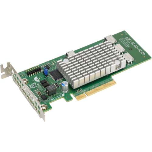 SuperMicro Адаптер NVMe Supermicro PCIe 4P Switch AOC-SLG3-4E2P AOC-SLG3-4E2P supermicro aoc slg3 2e4 dual port pci e gen 3 nvme controller 4 internal lanes per port supports 2 physical nvme devices pci e switch os support windows linux uses 2 mini sas hd sff 8643 connectors operating temp 10° to 55°c aoc slg3 2e4