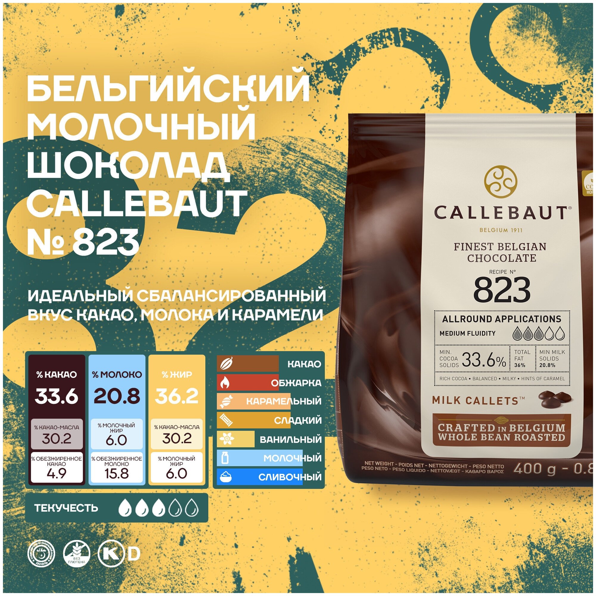 Бельгийский молочный шоколад №823 33,6% Callebaut 0,4 кг