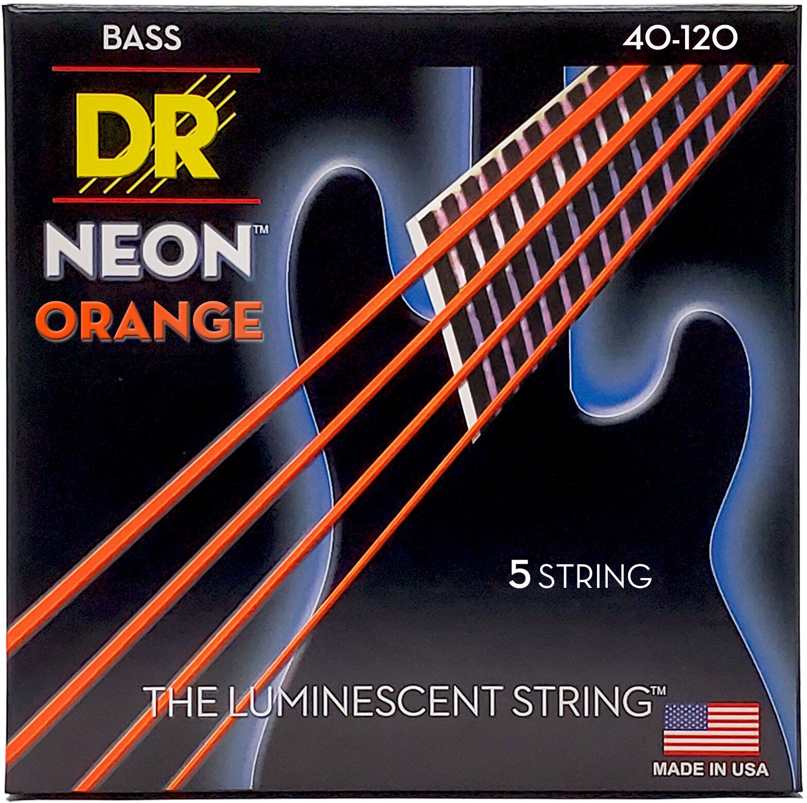 DR NOB5-40 HI-DEF NEON струны для 5-струнной бас гитары с люминесцентным покрытием оранжевые 4