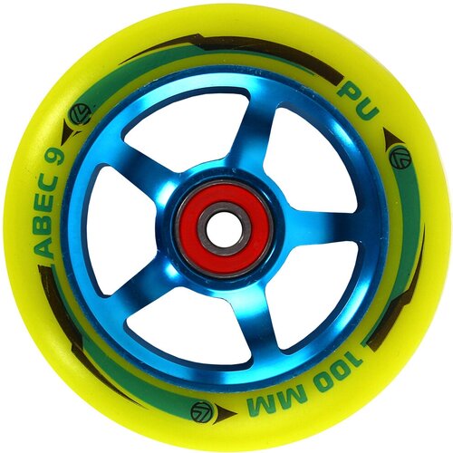 набор колес для миниборда цвет желтый подшипник abec 5 atemi aw 18 05 Колесо для трюкового самоката 100 мм + авес 9 (алюм. обод, ПУ)