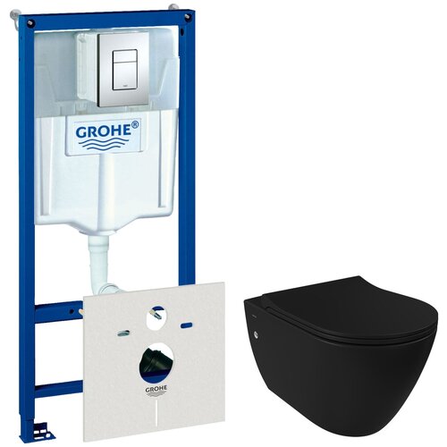 Комплект Унитаз подвесной BOCCHI Venezia 1295-004-0129 черный матовый, с крышкой A0336-004 с микролифтом + Система инсталляции для унитазов Grohe