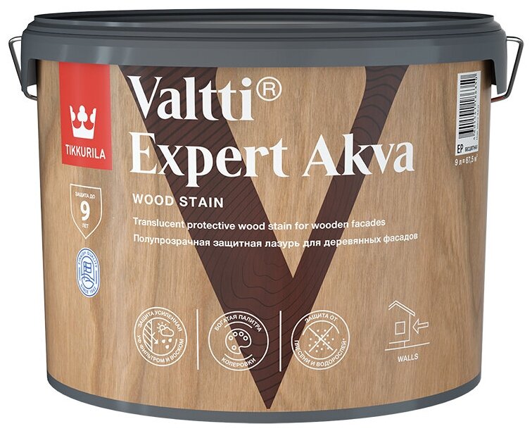 Лазурь антисептическая Tikkurila Valtti Expert Akva Орегон 9 л полуматовая