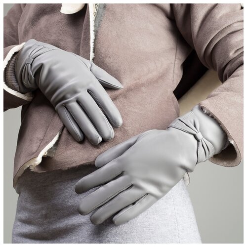 фото Перчатки жен, р-р8, 24*1*8см, бантик, подклад иск мех, серый 1906266 сима-ленд