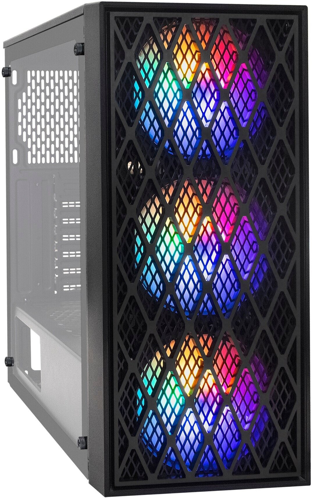 Корпус Miditower ExeGate EVO-8243 (ATX, без БП, 2*USB+1*USB3.0, черный, 3 вент. с RGB подсветкой, боковая панель - закаленное стекло)