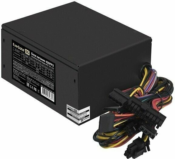 Блок питания 450W ExeGate 450PPX (ATX, APFC, КПД 80% (80 PLUS), 14cm fan, 24pin, (4+4)pin, 2xPCI-E, 4xSATA, 3xIDE, black, RTL) EX221640RUS