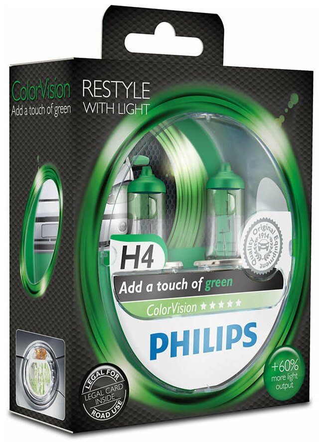 Лампа автомобильная галогенная Philips ColorVision 12342CVPGS2 H4 12V 60/55W P43t-38