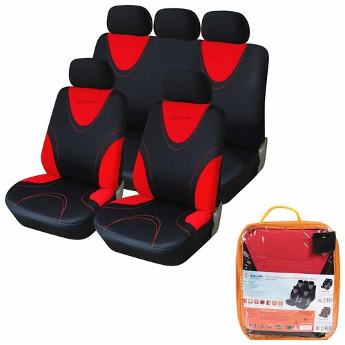 фото Чехлы для сидений универсал. "rs-1k", передн./задн.(9 предм.), полиэстер, черн./красн. airline