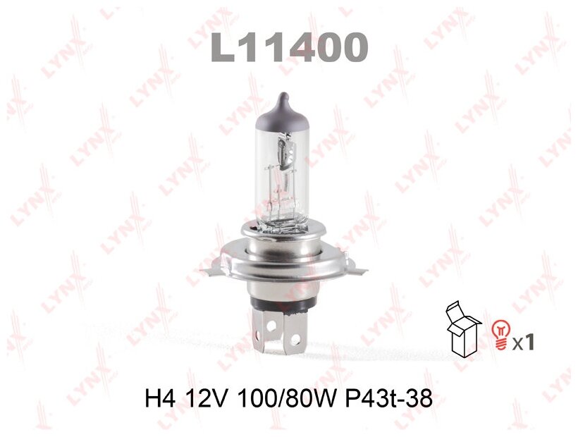 Лампа H4 12V 100 80W P43T-38 LYNXauto L11400