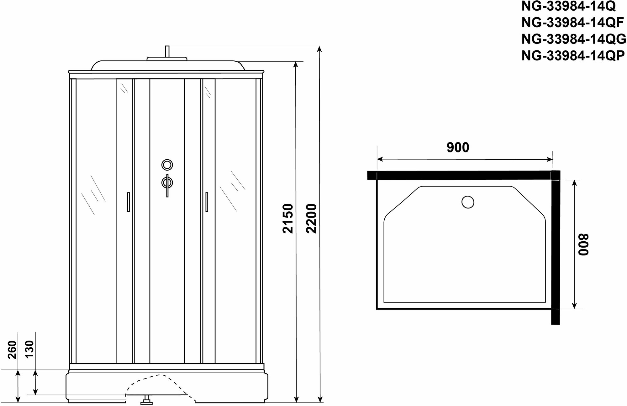 Душевая кабина с гидромассажем Niagara NG-33984-14QG (900х800х2150) средний поддон (26см) стекло матовое - фотография № 3