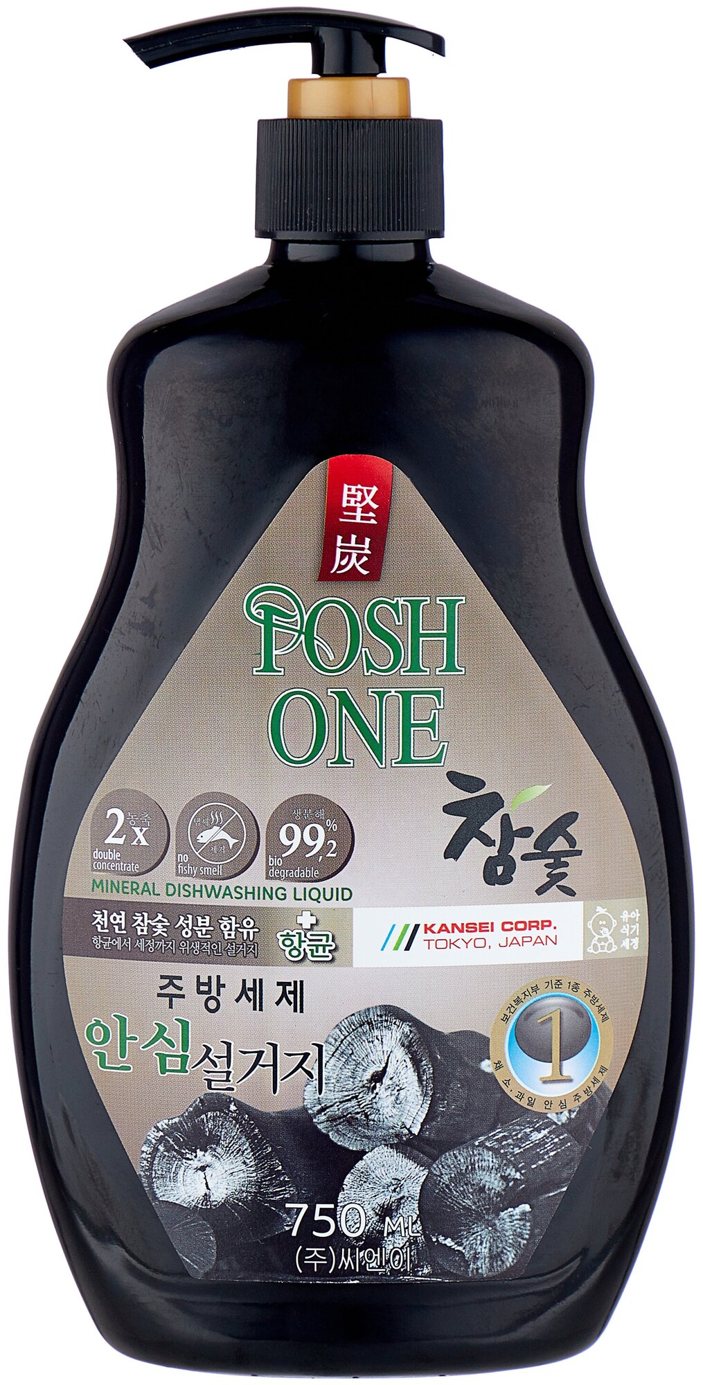 PoshOne Cредство д мытья посуды Dishwashing Liguid Charcoal (Bottle) 750ml с древ.углем