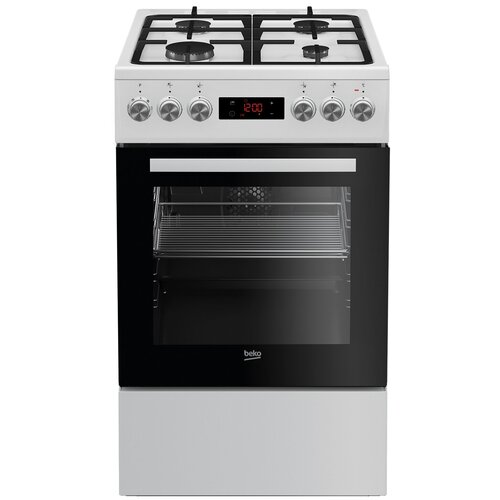 Газовая плита Beko FSM52331DW, электрическая духовка, стеклянная крышка, чугун, белый и черный