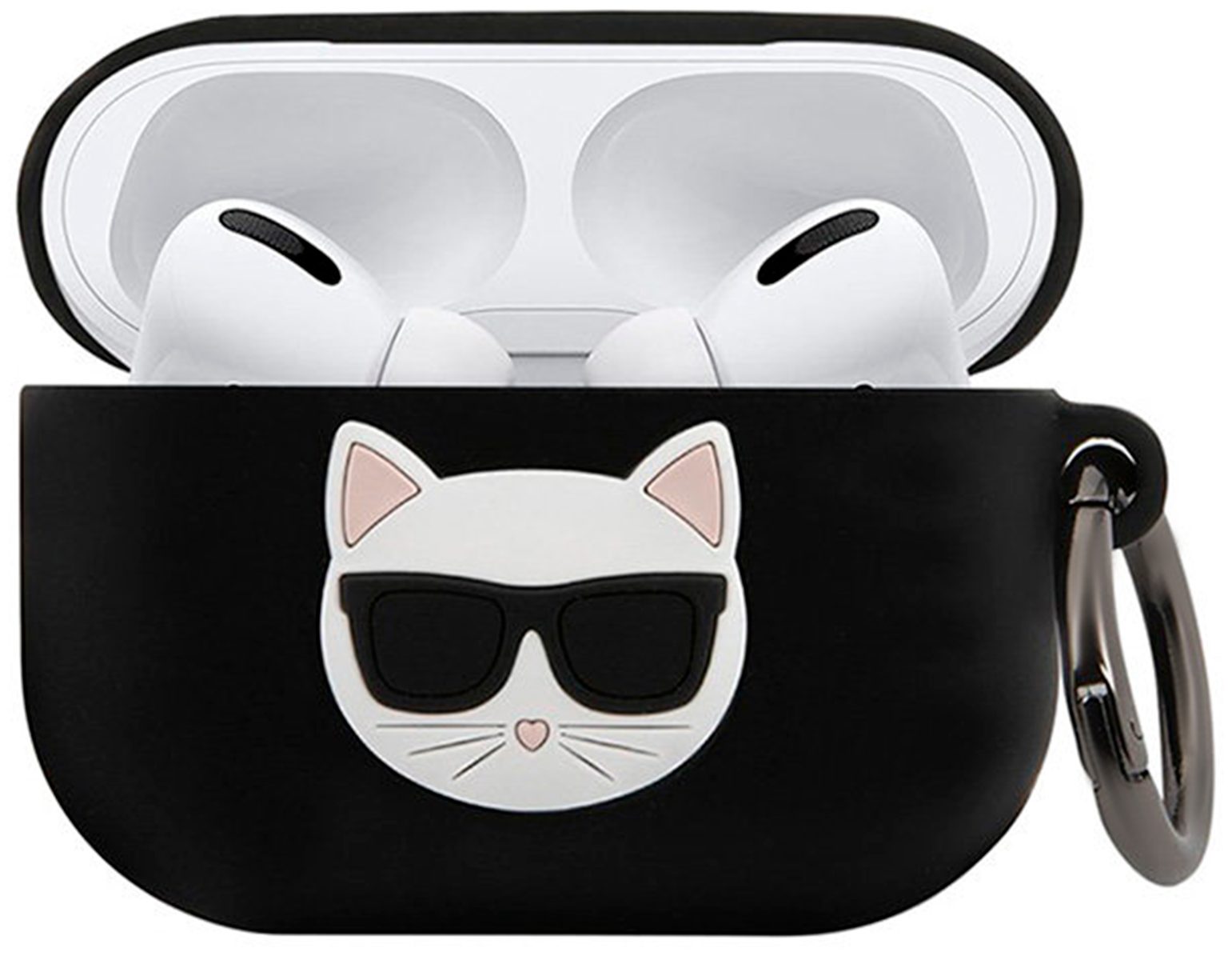 Чехол Karl Lagerfeld Choupette Silicone с кольцом для Airpods Pro черный