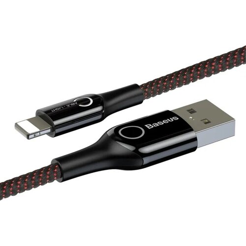 Кабель Baseus USB - Lightning 2.4А, 1 м C-Shaped Light Intelligent Power-Off Cable, черный кабель baseus c shaped light intelligent power off cable 1 м цвет красный calcd 09 calcd 09