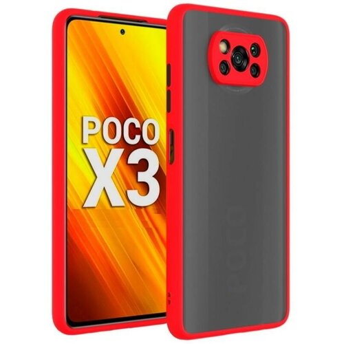 Накладка пластиковая матовая для Poco X3 NFC / Poco X3 Pro с силиконовой окантовкой красная