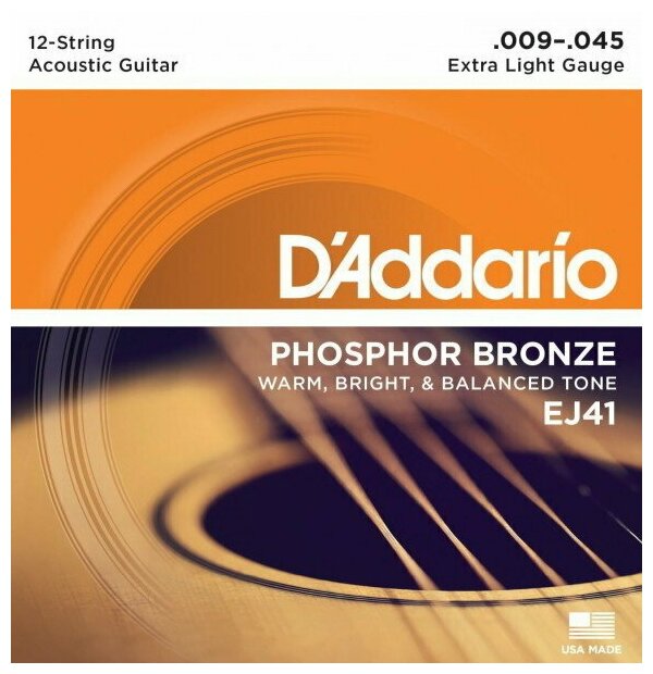 D'ADDARIO EJ41 Extra Light 9-45-струны для 12-струнной акустической гитары