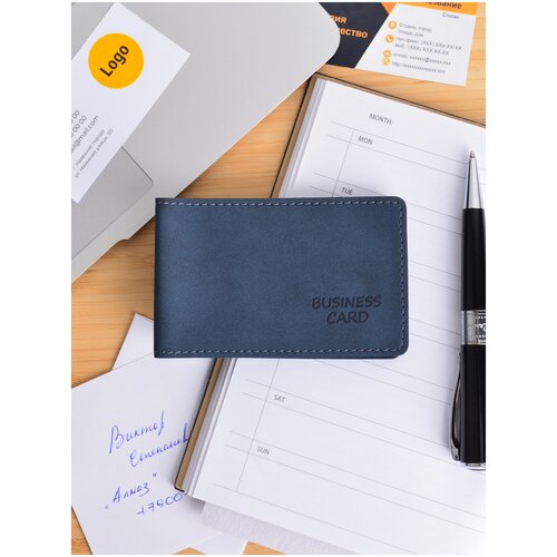Футляр для карт, визитница на 36 визиток(18 карт) экокожа NUBUCK цвет синий ArtLez