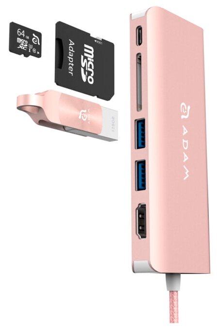 Адаптер Adam Elements CASA Hub (A01SL) USB-C - 2 USB 3.1, HDMI, SD Card, Ethernet серебристый