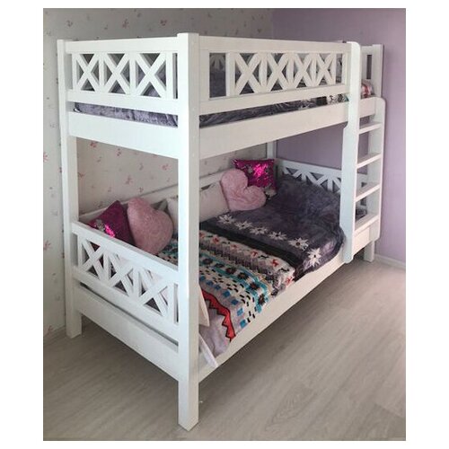 Двухъярусная кровать Кантри 90х190 цвет белый, лестница справа.