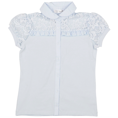 Блузка для девочки с коротким рукавом, одежда для школы, блузка нарядная для лета / Белый слон 5258 р.158