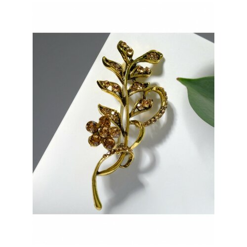 фото Брошь эффектная эксклюзив топ ветвь с цветком цвет коричневый в чернёном золоте queen fair-tm