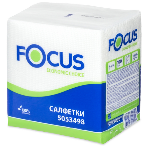 Салфетка бумажная белая 24х24 см 1-сл 100 шт/уп FOCUS, 1 уп