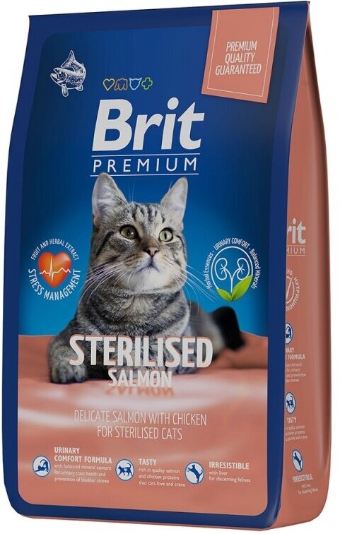 Сухой корм для кошек Brit Premium Cat Sterilised с лососем 8кг