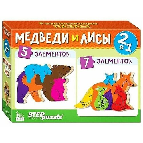 фото Деревянный пазл 2в1 медведи и лисы iq step step puzzle