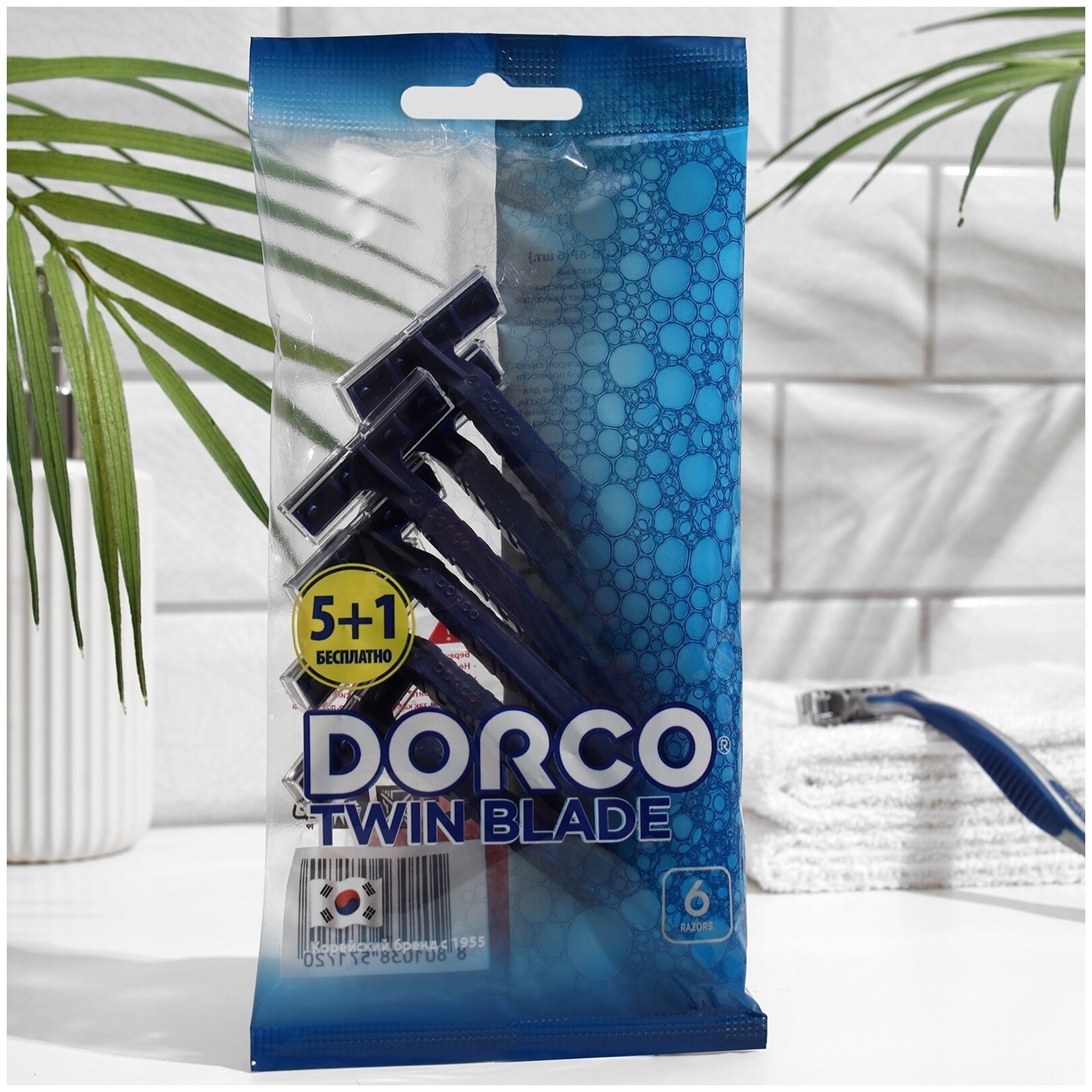 Одноразовый бритвенный станок Dorco TD705, 5+1 шт, синий, 6 шт.
