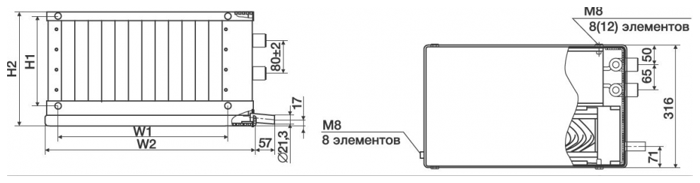 Водяной охладитель для прямоугольных каналов WHR-W 800*500-3 - фотография № 4