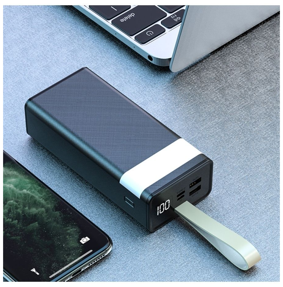 Портативный аккумулятор + Фонарь / Power Bank 30000mAh / 2USB + TYPE-C + MICRO