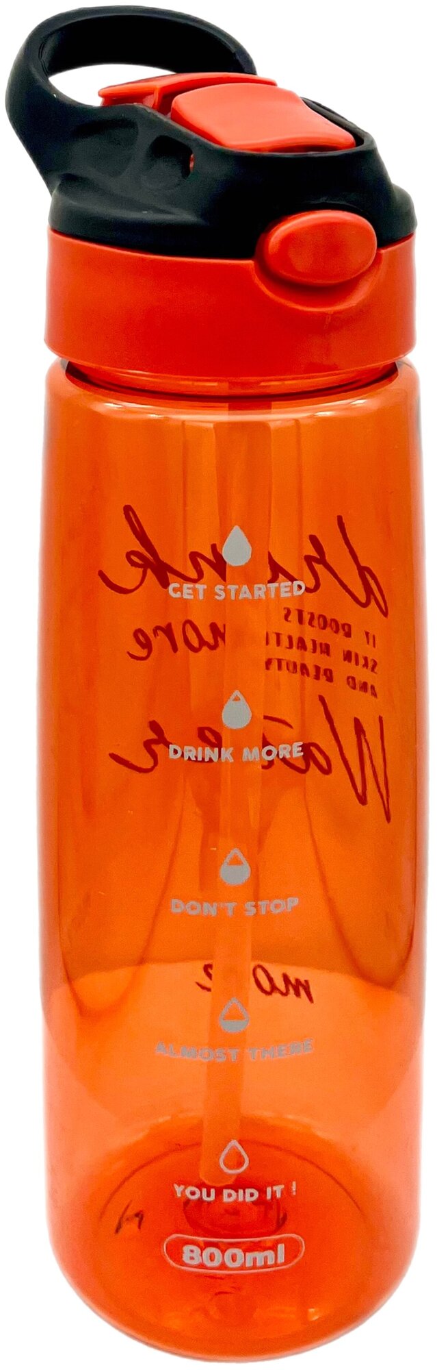 Бутылка для воды с трубочкой 800мл (оранжевая) - фотография № 3