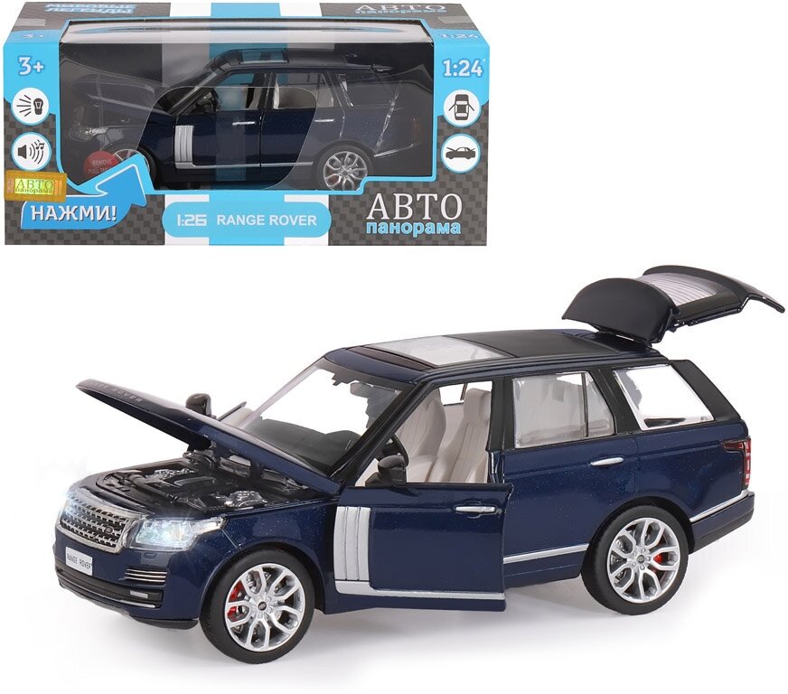 Машинка металлическая Автопанорама 1:26 Range Rover, синий металлик, свободный ход колес, открываются двери