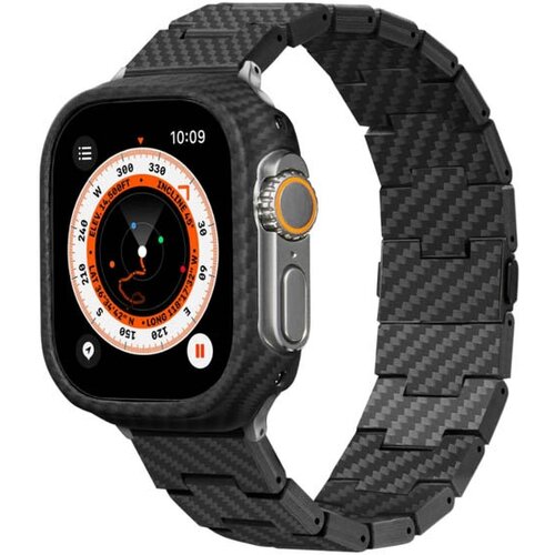 Браслет Carbon Fiber Link серия Retro для Apple Watch 42/44/45mm, цвет Чёрно/серый (полоска)