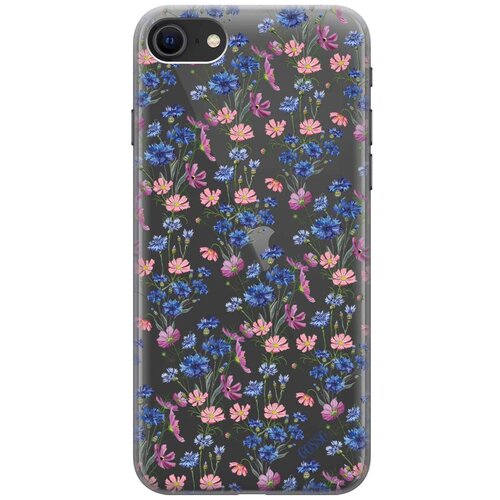 фото Ультратонкий силиконовый чехол-накладка clearview для apple iphone 7 / 8 / se (2020) с 3d принтом "lovely cornflowers" gosso