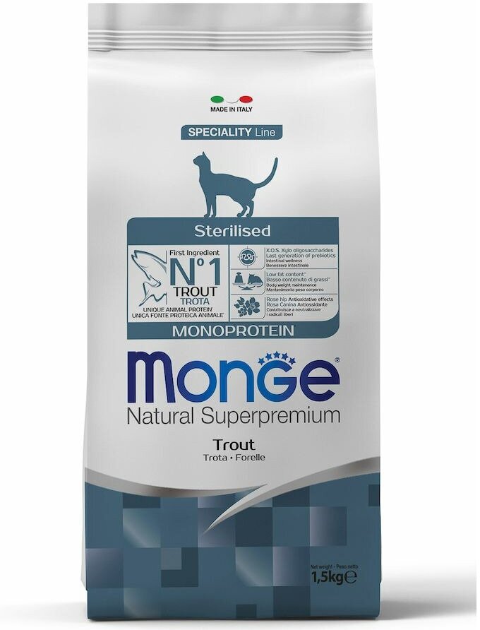 Monge Cat Speciality Line Monoprotein Sterilised сухой корм для стерилизованных кошек, с форелью