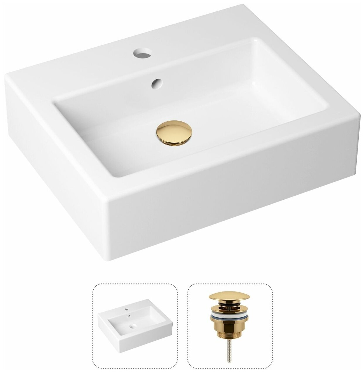 Комплект 2 в 1 Lavinia Boho Bathroom Sink 21520913: накладная фарфоровая раковина 50 см, донный клапан