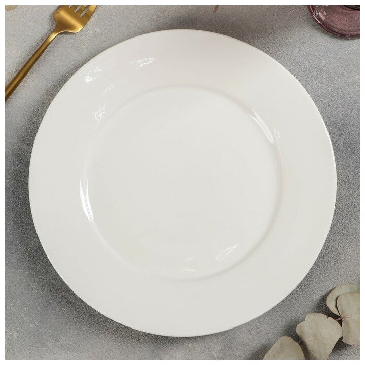 Тарелка фарфоровая обеденная с утолщённым краем Доляна White Label, d=25 см, цвет белый