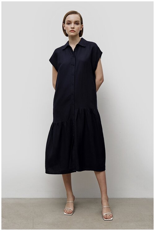 Платье-рубашка Baon, повседневное, прямой силуэт, миди, карманы, размер 48, синий