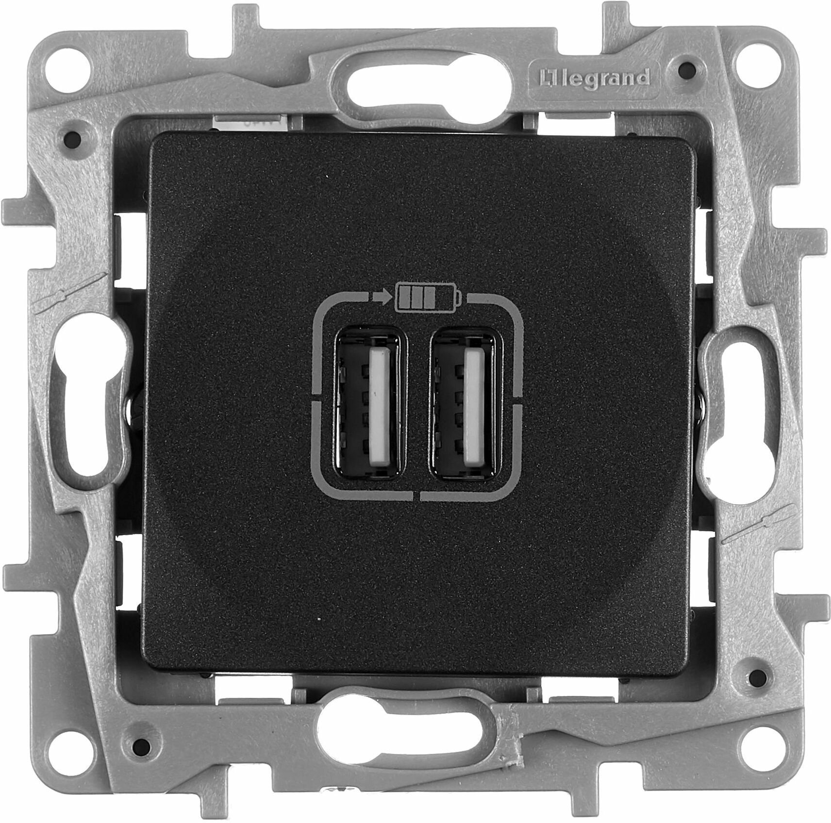 Розетка Legrand Etika 672694 скрытый монтаж черная 2 гнезда 1 клавиша