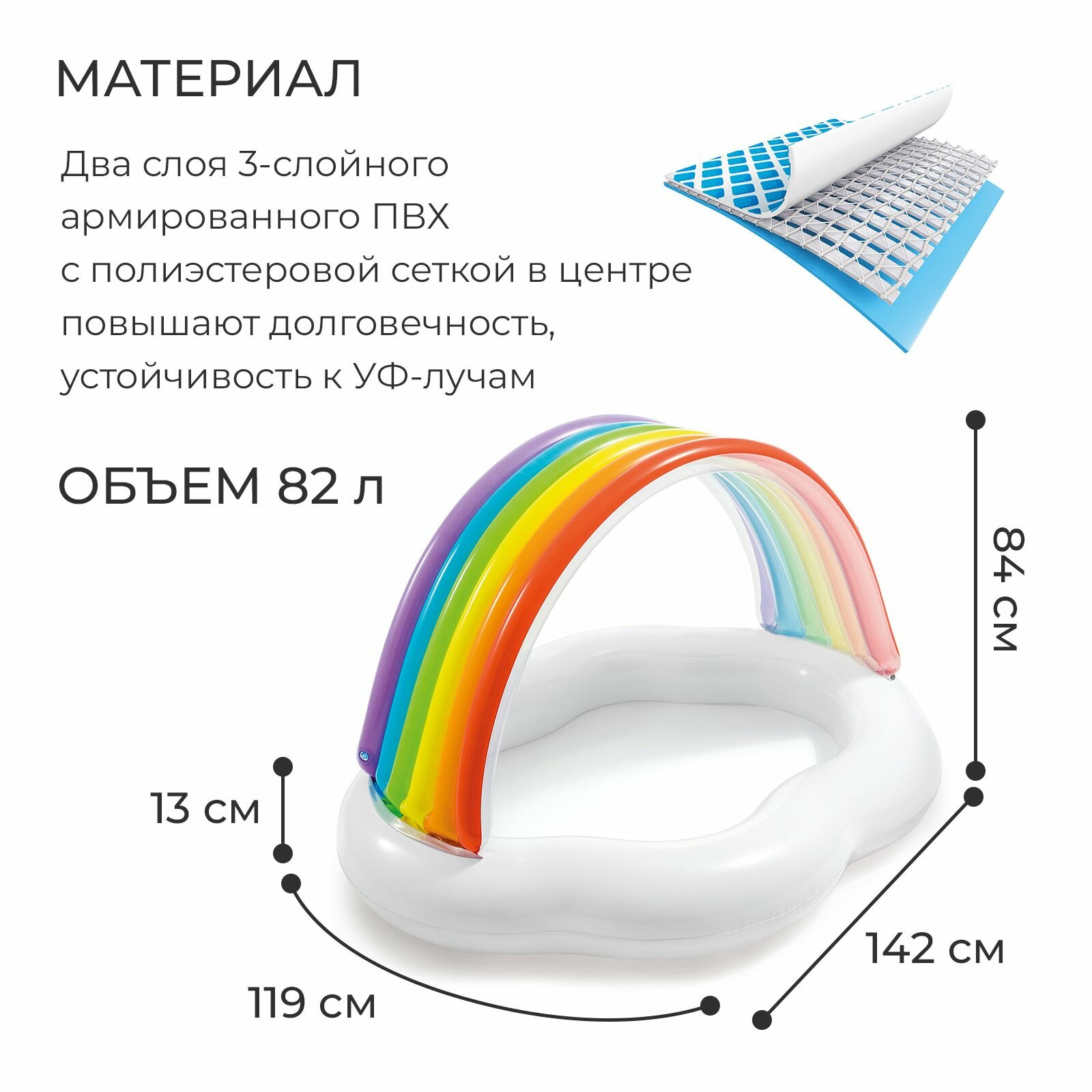 Детский надувной бассейн Intex 57141 Радуга, белый (21226) - фото №17