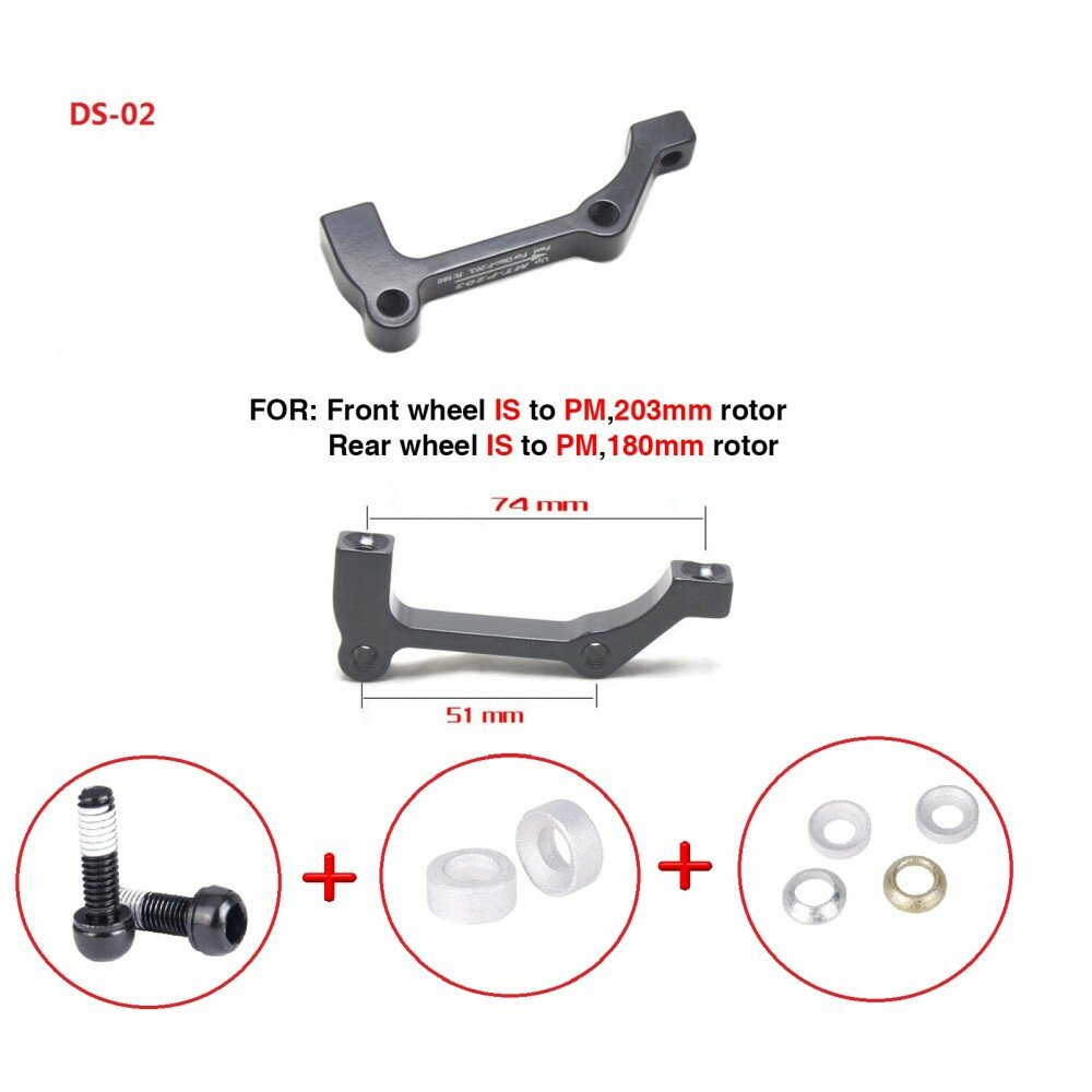 фото Адаптеры для дисковых тормозов ZTTO PM SC-MDSZHZ, DS02, для переднего тормоза на 203мм ротор, для заднего на 180мм. Тип интернейшнл на постмаунт ( IS to PM)+2 болта