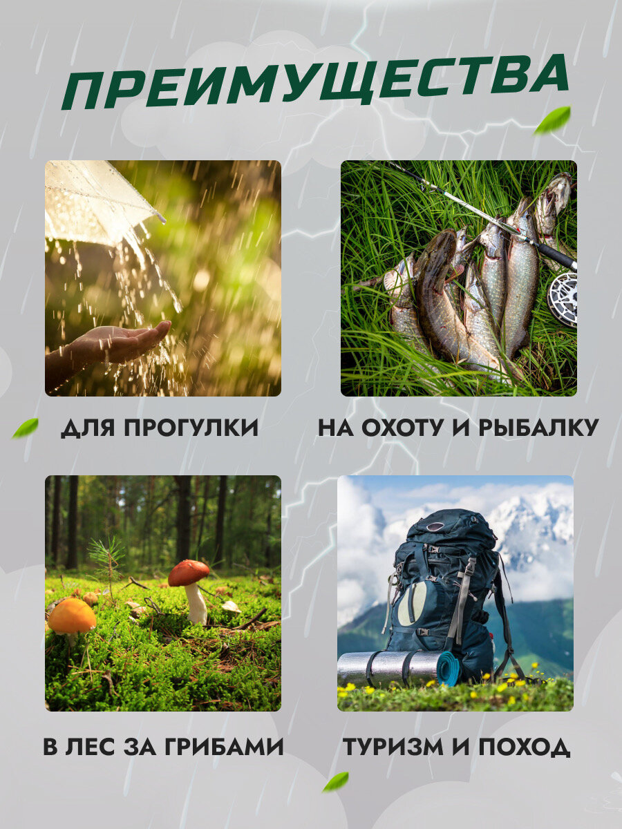 Плащ-дождевик туристический водонепроницаемый, ветрозащитный, быстросохнущий для рыбалки, охоты и активного отдыха. Цвет камуфляж