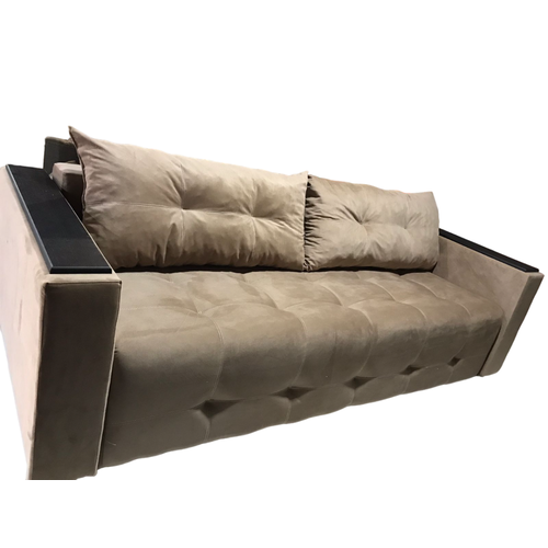 Диван Вегас Люкс с деревянными подлокотниками и независимым пружинным блоком (велюр cabrio, светло-коричневый)